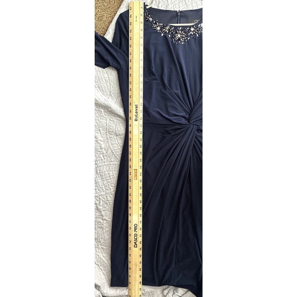Alex Evenings Size 10 Navy Beaded Rhinestone Ruched Twist Front Cocktail Dress - Picture 9 of 10